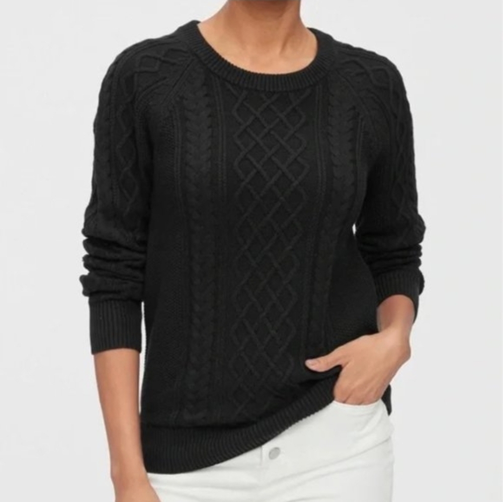 Gap Black Fisherman Mixed Cable Knit Sweater 100% Cotton Size Medium
